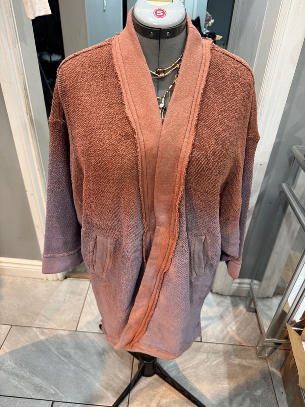 Free people Ombre Terry Knit Open Cardigan - Rose Mauve Fade - sXS (oversized)
